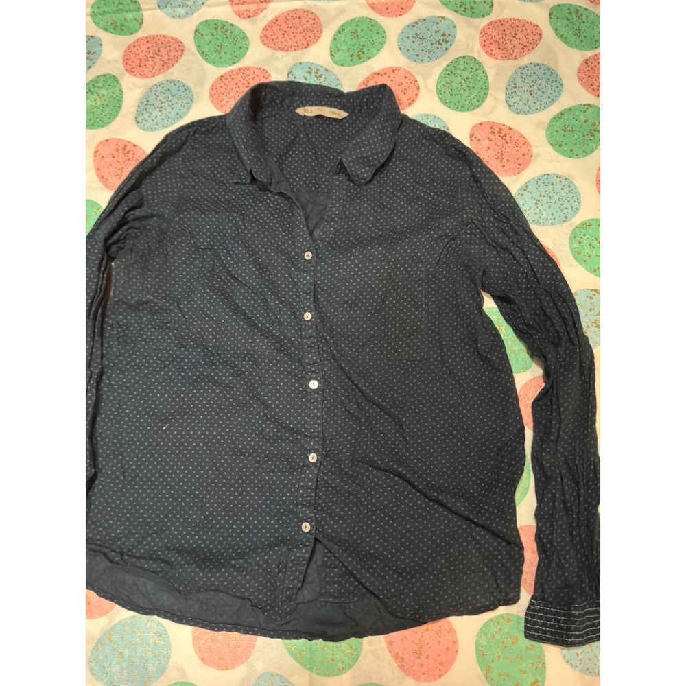 Sfera Mens Navy Blue Micro Print‎ Long Sleeve Button Down Shirt Size Medium